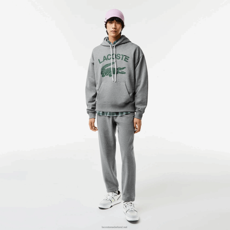 Lacoste losvallend sweatshirt met krokodillencapuchon 0828H969 grijze knik erf Heren