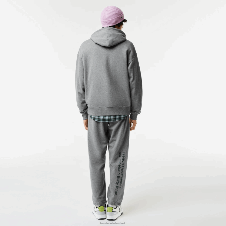 Lacoste losvallend sweatshirt met krokodillencapuchon 0828H969 grijze knik erf Heren