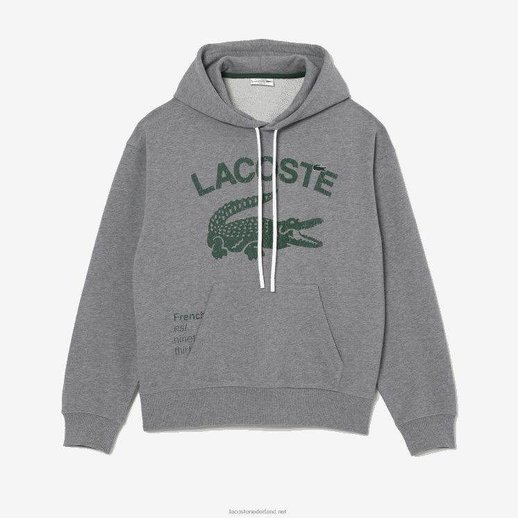 Lacoste losvallend sweatshirt met krokodillencapuchon 0828H969 grijze knik erf Heren
