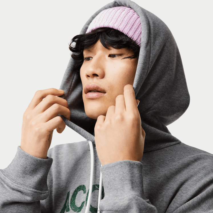 Lacoste losvallend sweatshirt met krokodillencapuchon 0828H969 grijze knik erf Heren