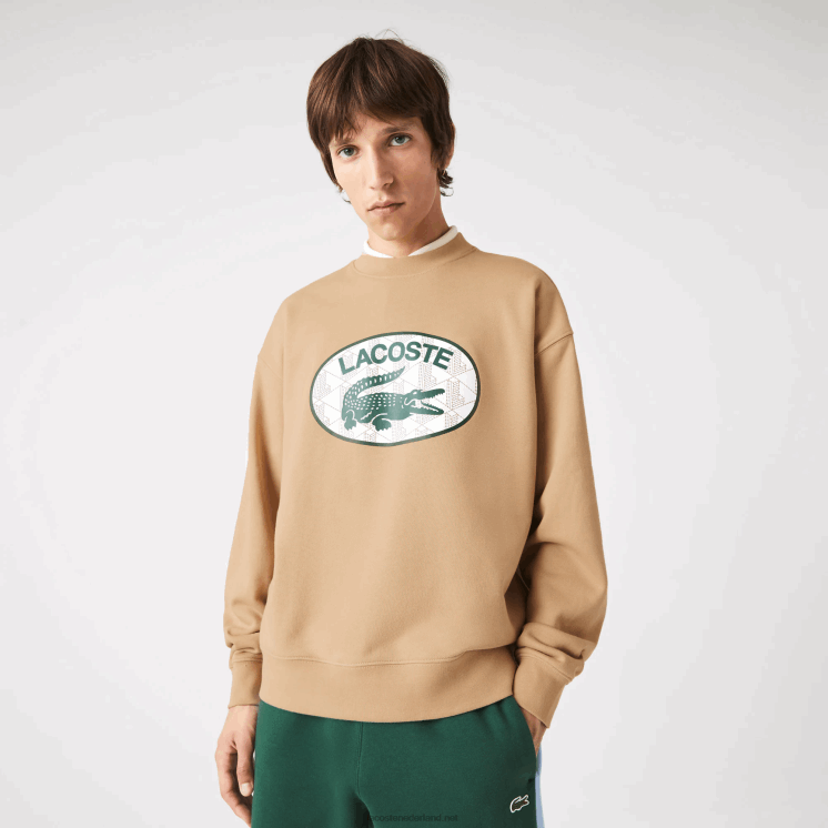 Lacoste losvallend sweatshirt met merkmonogramprint 0828H1009 beige 02s Heren