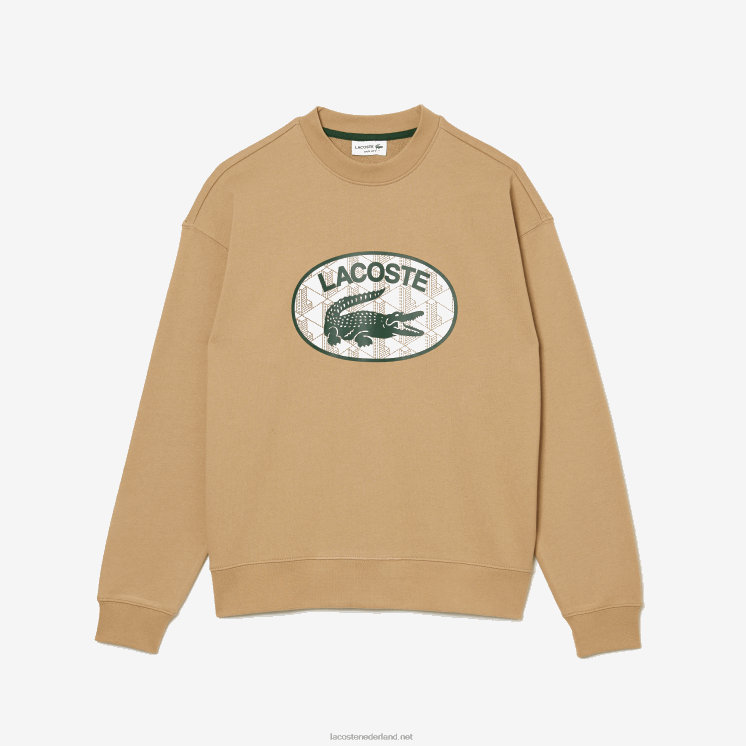 Lacoste losvallend sweatshirt met merkmonogramprint 0828H1009 beige 02s Heren