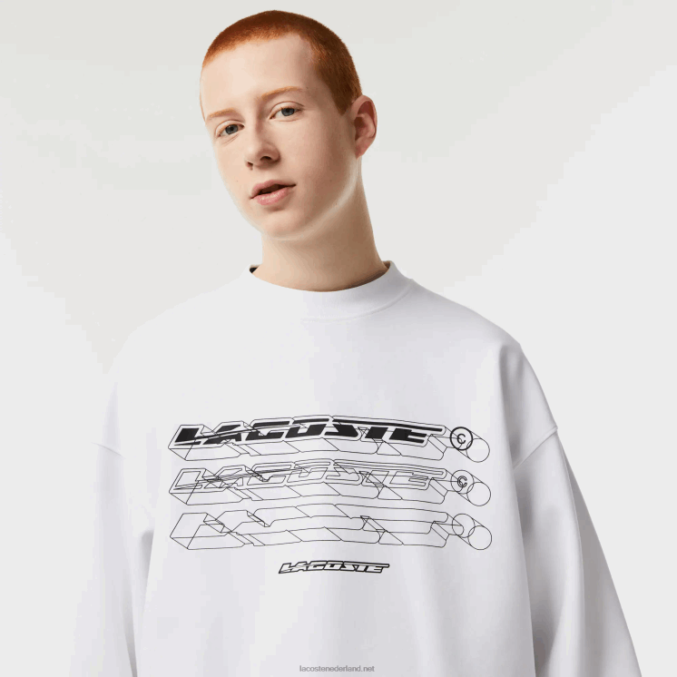Lacoste losvallend sweatshirt met merknaam 0828H6 wit 001 Heren