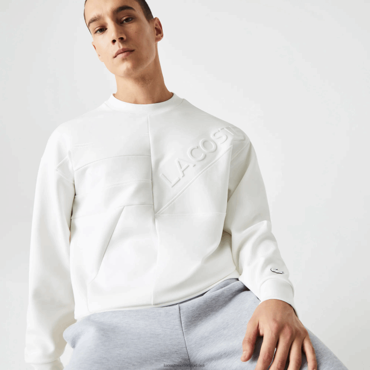 Lacoste losvallend sweatshirt met patchwork-effect 0828H955 wit nieuw Heren