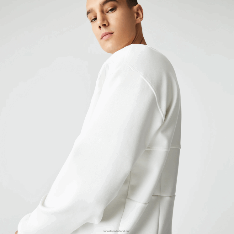 Lacoste losvallend sweatshirt met patchwork-effect 0828H955 wit nieuw Heren