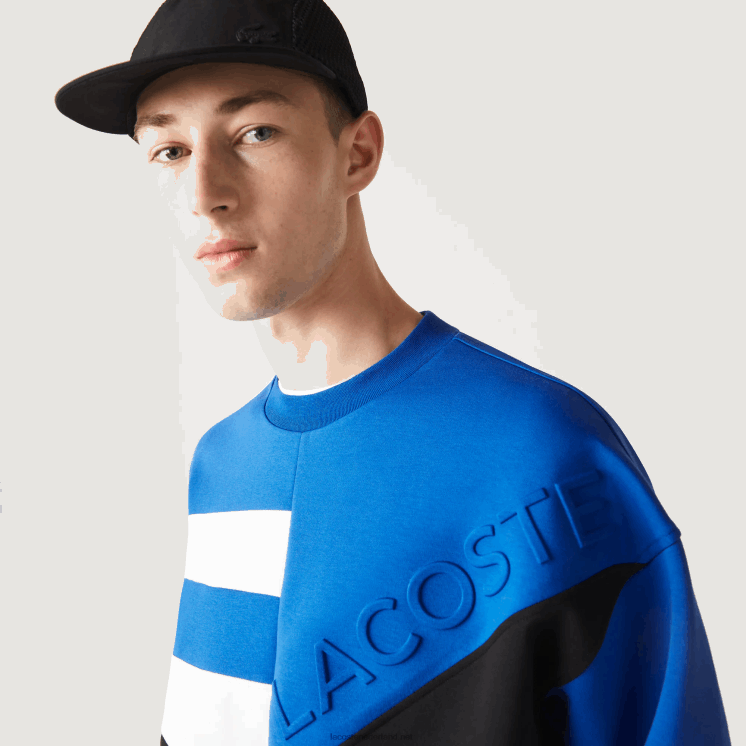 Lacoste losvallend sweatshirt met patchwork-effect 0828H956 blauw wit nn Heren