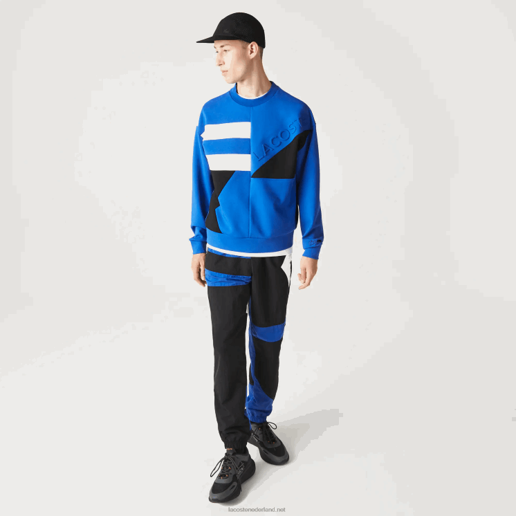 Lacoste losvallend sweatshirt met patchwork-effect 0828H956 blauw wit nn Heren
