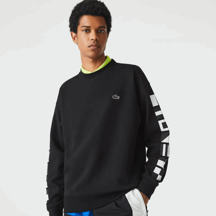 Lacoste losvallend sweatshirt met reflecterende print 0828H982 zwart 031 Heren