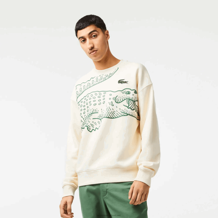 Lacoste losvallend sweatshirt met ronde hals en krokodillenprint 0828H360 witte xfj Heren