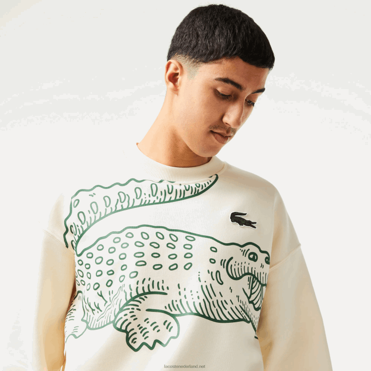 Lacoste losvallend sweatshirt met ronde hals en krokodillenprint 0828H360 witte xfj Heren