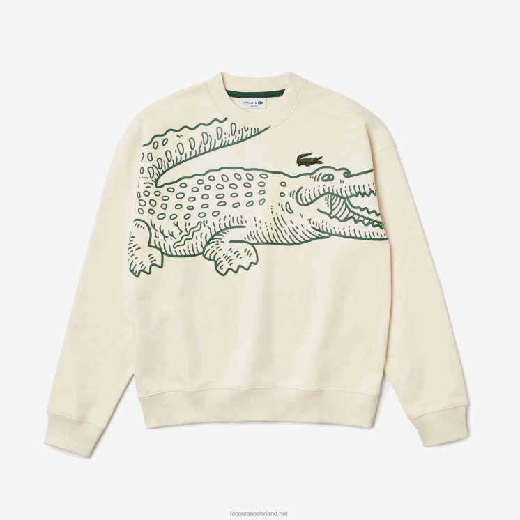 Lacoste losvallend sweatshirt met ronde hals en krokodillenprint 0828H360 witte xfj Heren