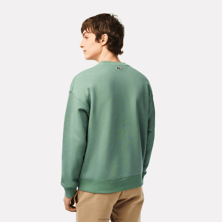 Lacoste losvallend sweatshirt met ronde hals en krokodillenprint 0828H361 kaki groen kx5 Heren