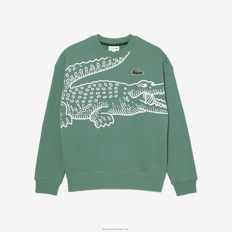 Lacoste losvallend sweatshirt met ronde hals en krokodillenprint 0828H361 kaki groen kx5 Heren