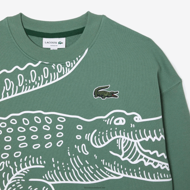 Lacoste losvallend sweatshirt met ronde hals en krokodillenprint 0828H361 kaki groen kx5 Heren
