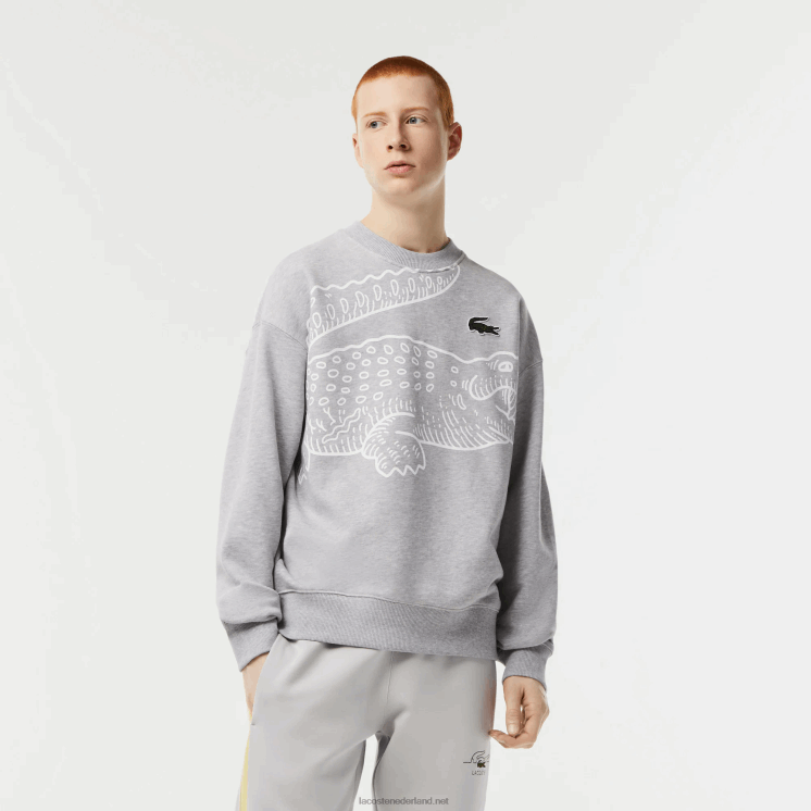 Lacoste losvallend sweatshirt met ronde hals en krokodillenprint 0828H362 grijze chine ca Heren