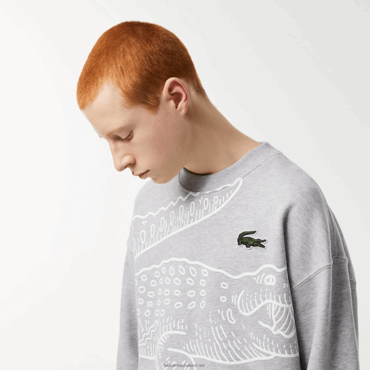 Lacoste losvallend sweatshirt met ronde hals en krokodillenprint 0828H362 grijze chine ca Heren