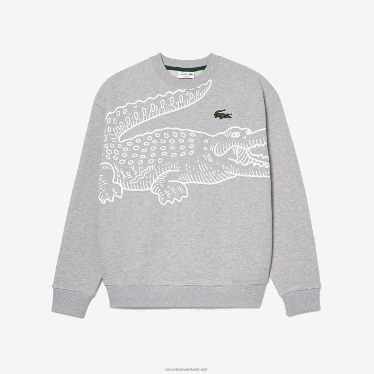 Lacoste losvallend sweatshirt met ronde hals en krokodillenprint 0828H362 grijze chine ca Heren