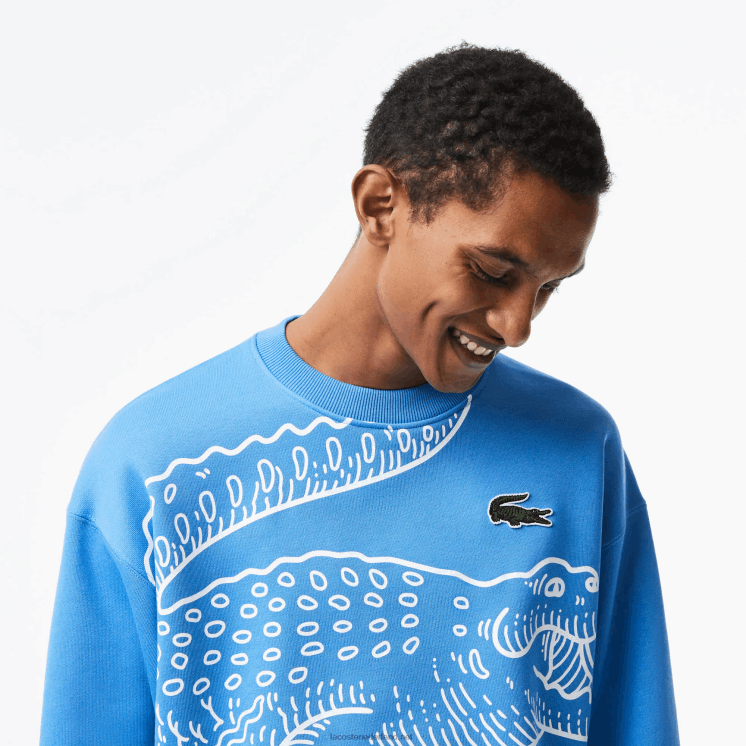 Lacoste losvallend sweatshirt met ronde hals en krokodillenprint 0828H363 blauw l99 Heren