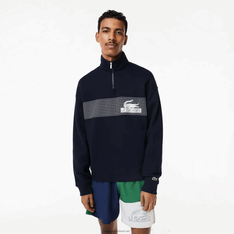 Lacoste losvallend sweatshirt van biologisch katoen met rits aan de hals 0828H283 marineblauw 166 Heren