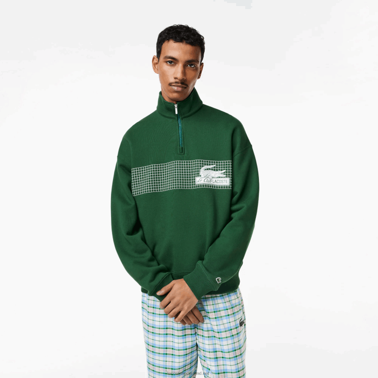 Lacoste losvallend sweatshirt van biologisch katoen met rits aan de hals 0828H284 groen 132 Heren