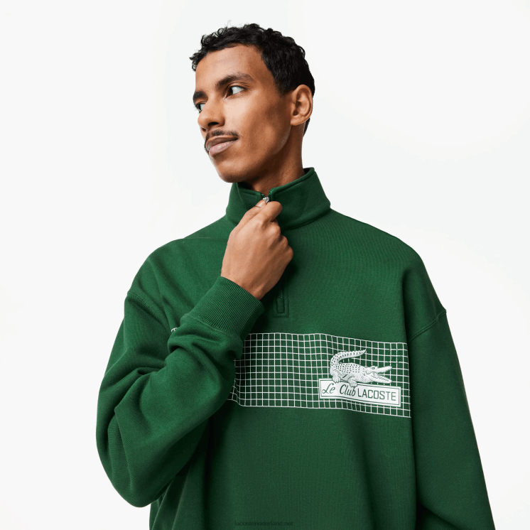 Lacoste losvallend sweatshirt van biologisch katoen met rits aan de hals 0828H284 groen 132 Heren
