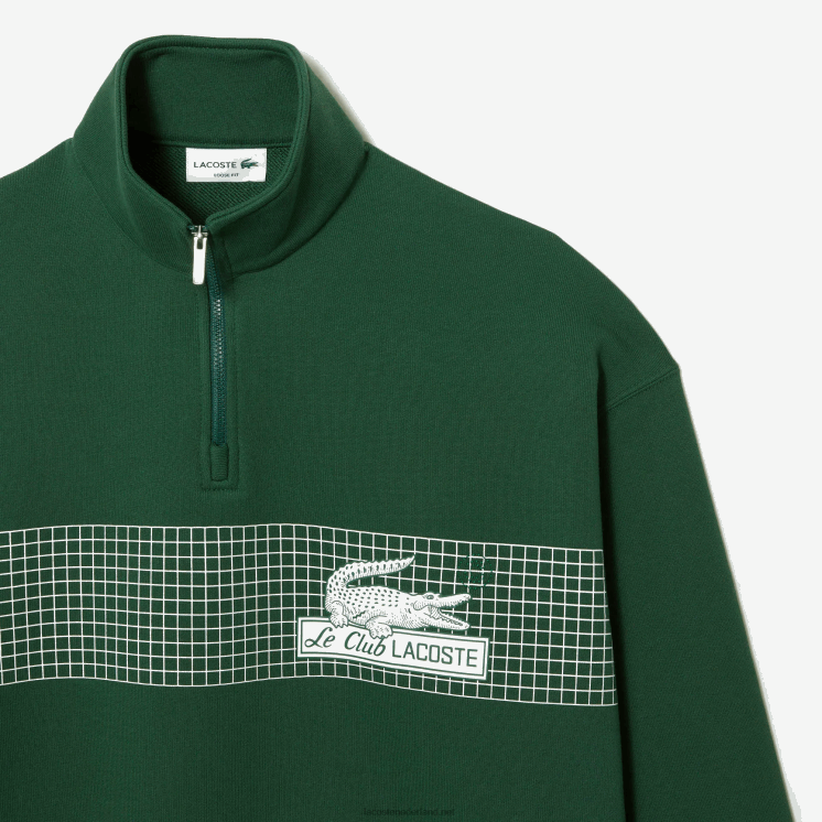Lacoste losvallend sweatshirt van biologisch katoen met rits aan de hals 0828H284 groen 132 Heren