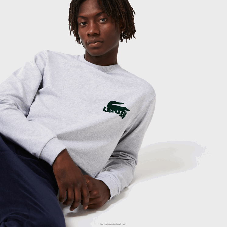 Lacoste loungesweatshirt van katoenfleece 0828H1386 grijs chine groen y9k Heren