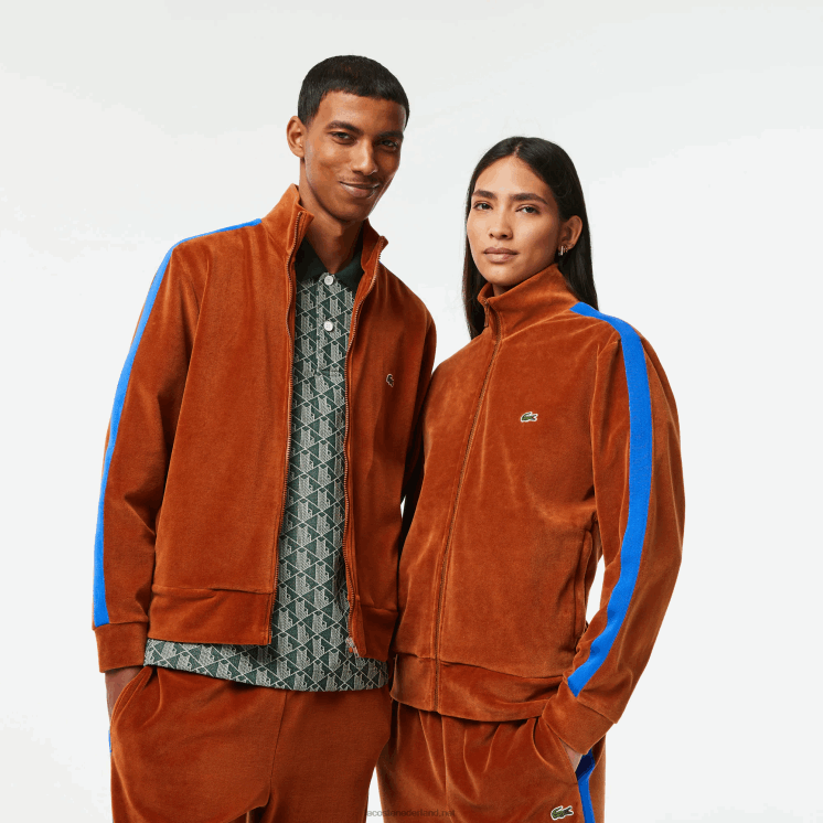 Lacoste regular fit fluwelen sweatshirt met rits 0828H1117 bruin 3pb Heren