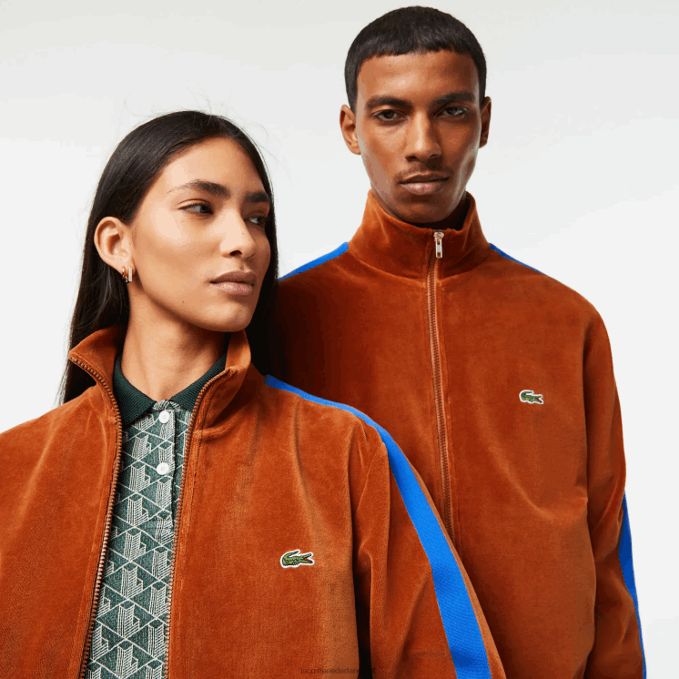 Lacoste regular fit fluwelen sweatshirt met rits 0828H1117 bruin 3pb Heren