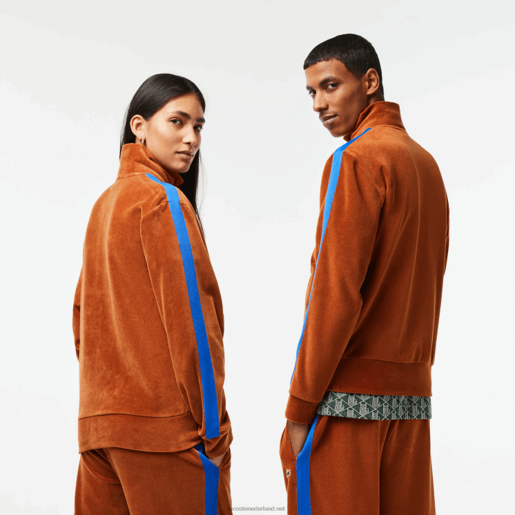 Lacoste regular fit fluwelen sweatshirt met rits 0828H1117 bruin 3pb Heren