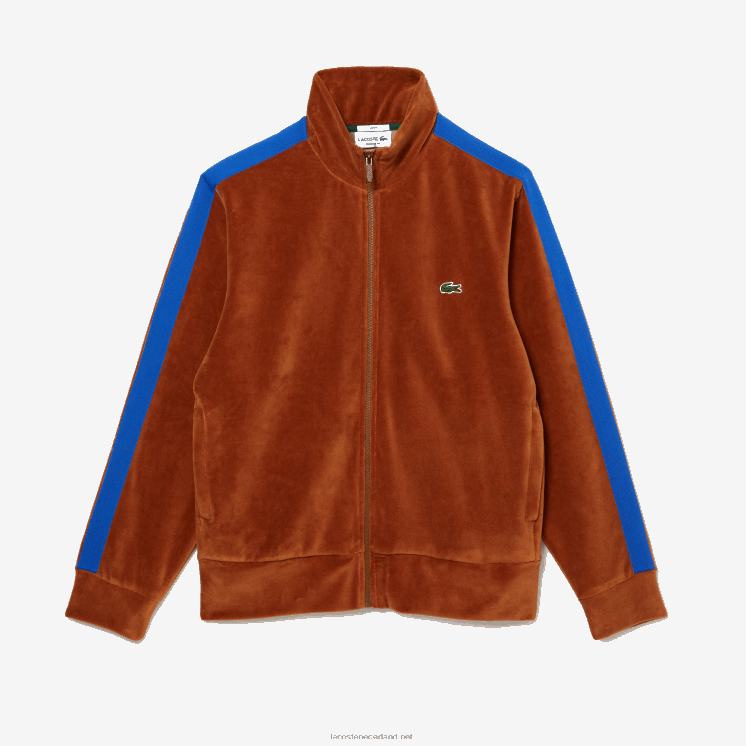 Lacoste regular fit fluwelen sweatshirt met rits 0828H1117 bruin 3pb Heren