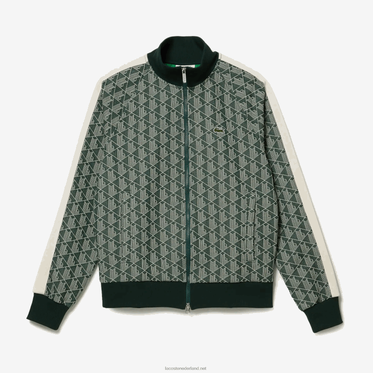 Lacoste regular fit sweatshirt met monogramprint en rits 0828H276 groenbeige 7m4 Heren