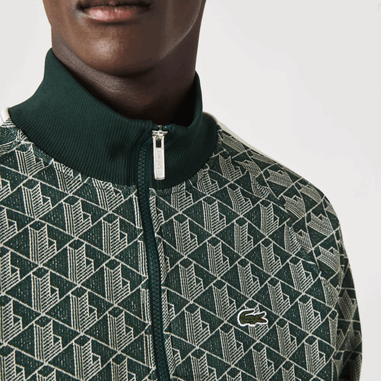 Lacoste regular fit sweatshirt met monogramprint en rits 0828H276 groenbeige 7m4 Heren