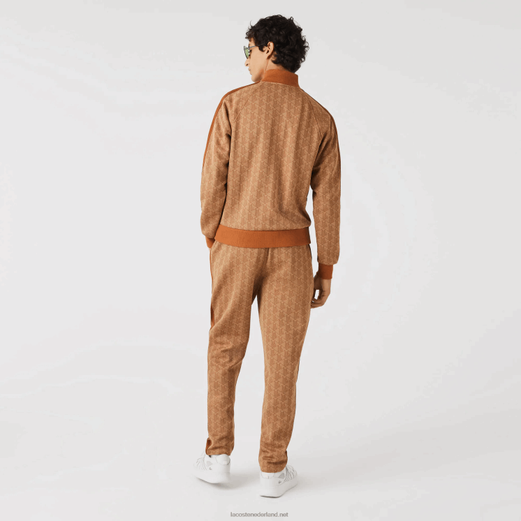 Lacoste regular fit sweatshirt met monogramprint en rits 0828H277 beige bruin zm Heren