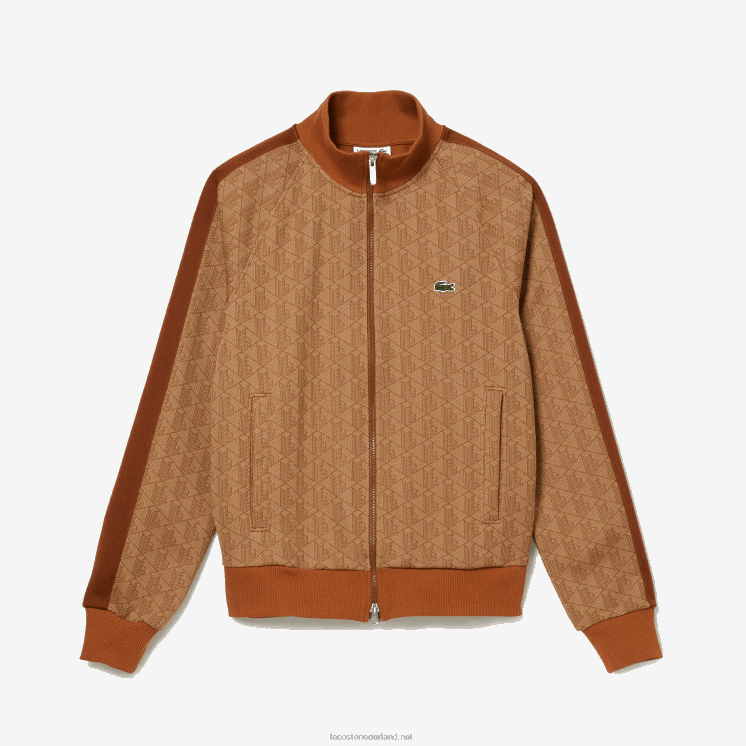 Lacoste regular fit sweatshirt met monogramprint en rits 0828H277 beige bruin zm Heren