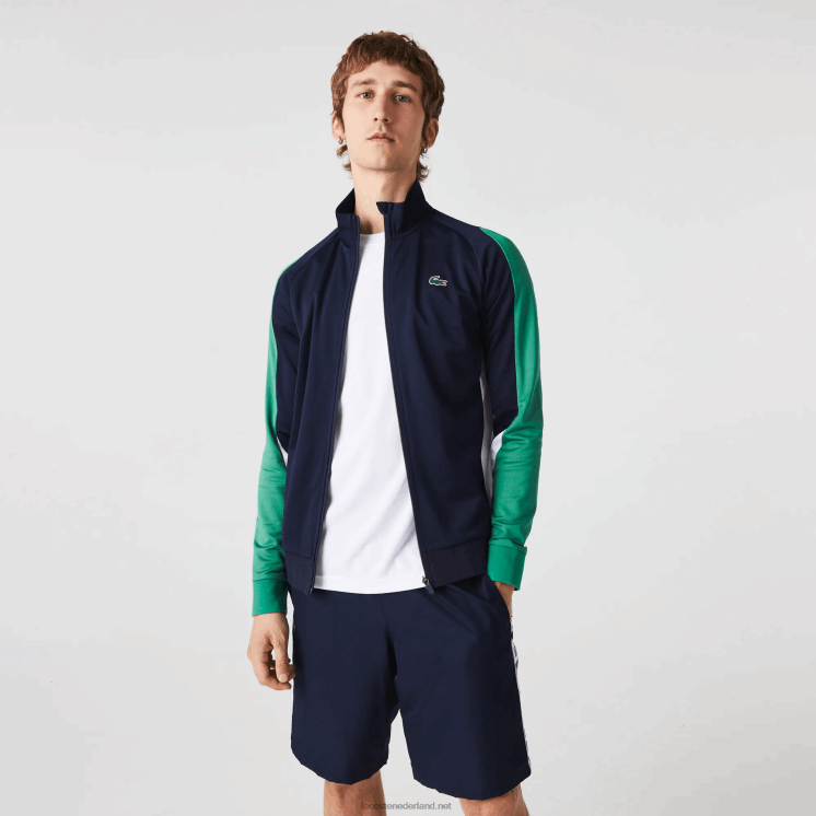 Lacoste sport klassiek fit tennissweatshirt met rits 0828H978 marineblauw groen wit yj2 Heren