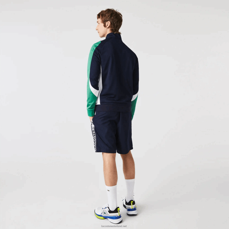 Lacoste sport klassiek fit tennissweatshirt met rits 0828H978 marineblauw groen wit yj2 Heren