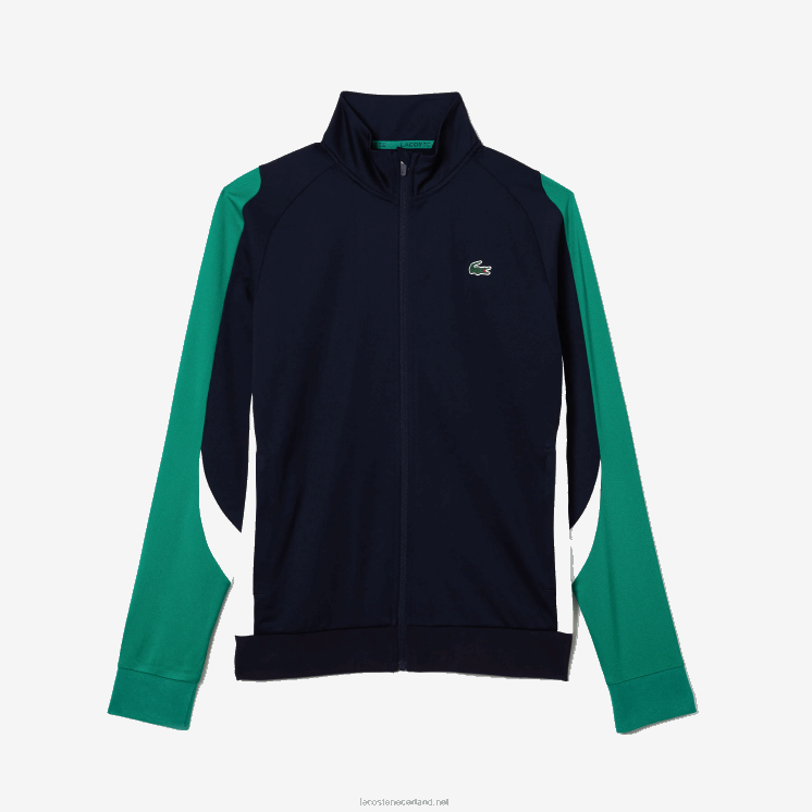 Lacoste sport klassiek fit tennissweatshirt met rits 0828H978 marineblauw groen wit yj2 Heren