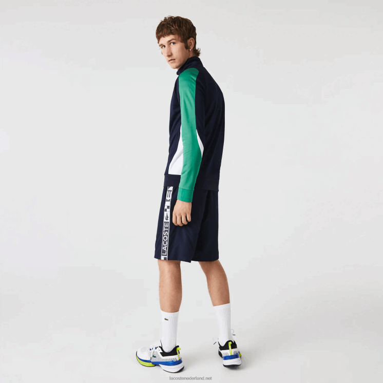 Lacoste sport klassiek fit tennissweatshirt met rits 0828H978 marineblauw groen wit yj2 Heren