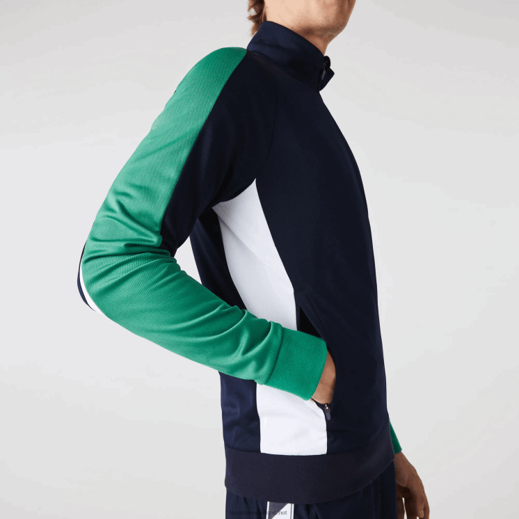 Lacoste sport klassiek fit tennissweatshirt met rits 0828H978 marineblauw groen wit yj2 Heren