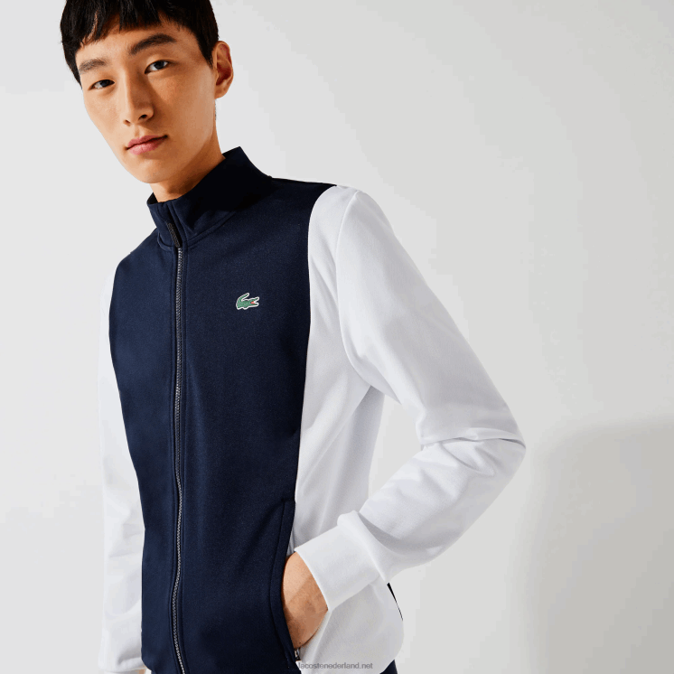 Lacoste sport piqué sweatshirt met rits 0828H1205 wit marineblauw r20 Heren