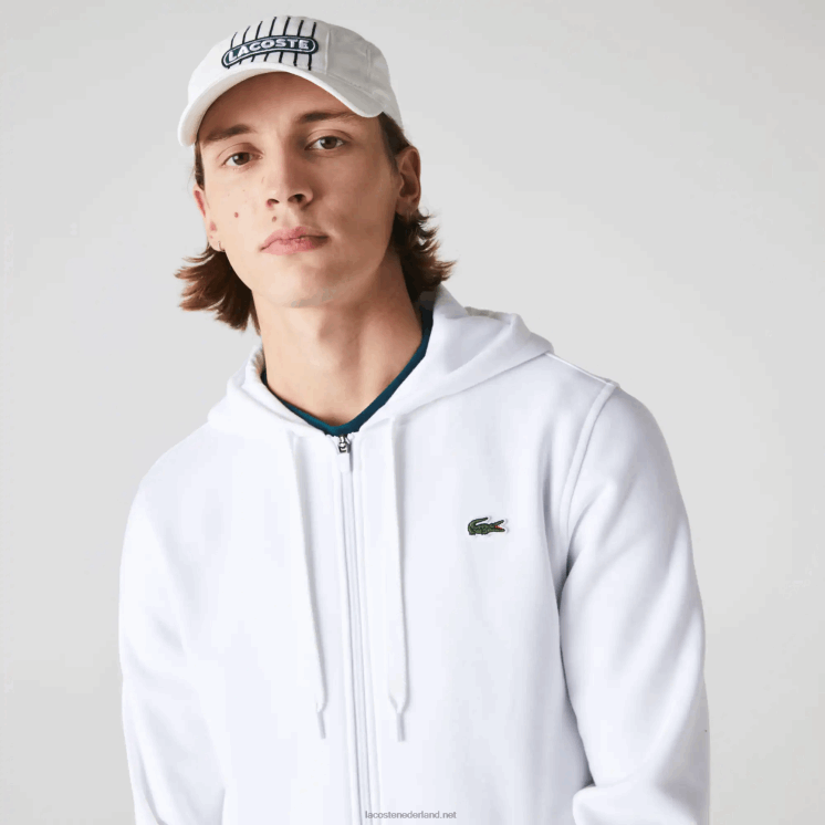 Lacoste sportieve lichtgewicht bi-materiaal hoodie 0828H948 wit 800 Heren