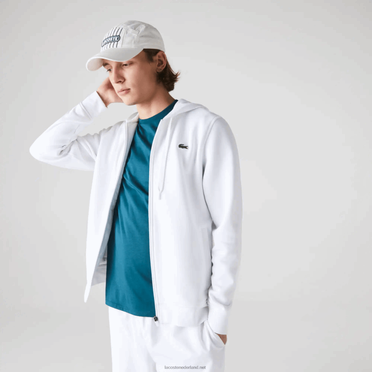 Lacoste sportieve lichtgewicht bi-materiaal hoodie 0828H948 wit 800 Heren