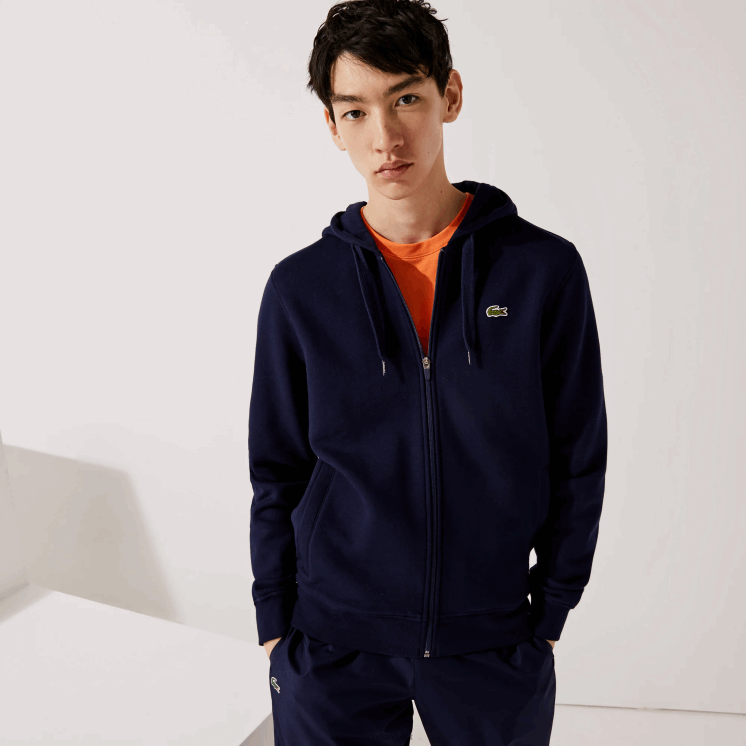 Lacoste sportieve lichtgewicht bi-materiaal hoodie 0828H949 marineblauw 423 Heren