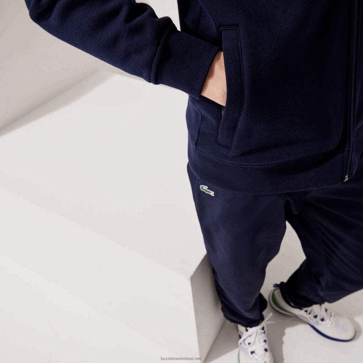 Lacoste sportieve lichtgewicht bi-materiaal hoodie 0828H949 marineblauw 423 Heren