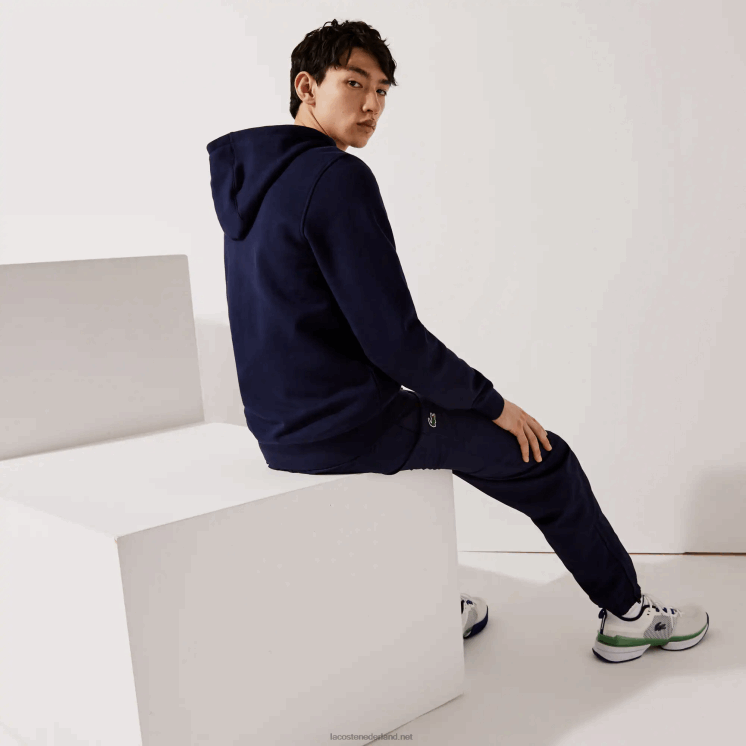 Lacoste sportieve lichtgewicht bi-materiaal hoodie 0828H949 marineblauw 423 Heren