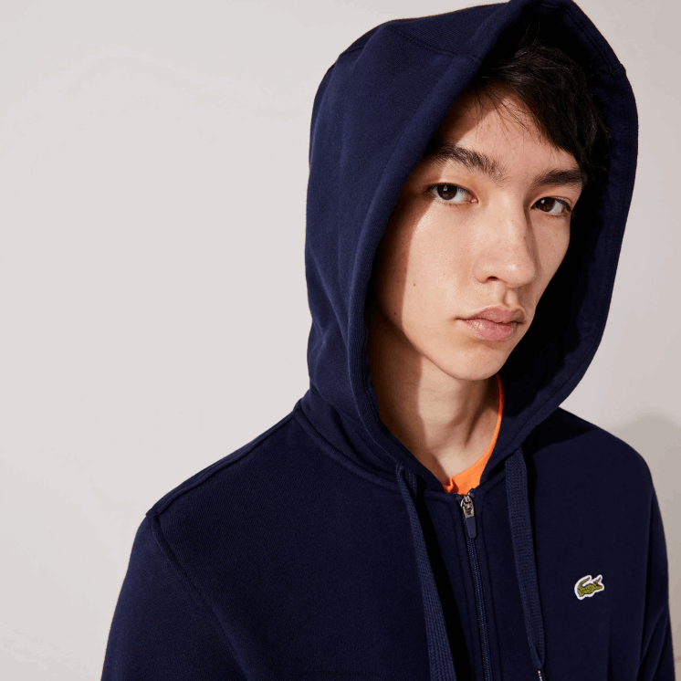 Lacoste sportieve lichtgewicht bi-materiaal hoodie 0828H949 marineblauw 423 Heren