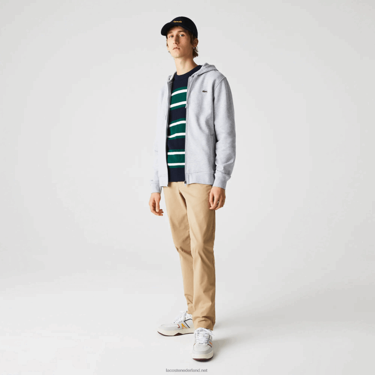 Lacoste sportieve lichtgewicht bi-materiaal hoodie 0828H962 chine lichtgrijs 9ya Heren