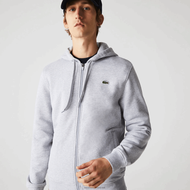 Lacoste sportieve lichtgewicht bi-materiaal hoodie 0828H962 chine lichtgrijs 9ya Heren
