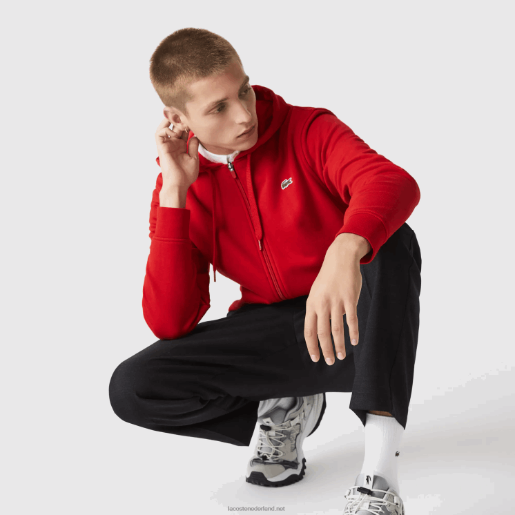 Lacoste sportieve lichtgewicht bi-materiaal hoodie 0828H963 rode e52 Heren